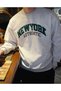 Newyork Printed Crew Neck Fleece-Lined Plain Sweatshirt - 2