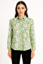 Women's Green Floral Patterned Long Sleeve Woven Trikoton Shirt - - 2