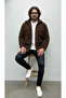 Men'S, Coffee Color, Buttoned, Pocket Detail, Plush Sherpa, Fur Collar, Textured, Shirt, Jacket - 3