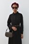 Denim look belted dress black - 3