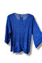 38-48 Size Compatible Mercerized Knitwear Blouse - Textured Patterned Blue - 3