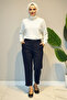Women's Ankle Length Fabric Trousers 01 Navy Blue - 2