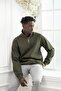 Regular Fit Zippered Mock Neck Cotton Thessaloniki Fabric Sweater with Side Pockets - 5