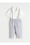 LCW baby Ecru Polo Collar Baby Boy T-Shirt and Suspenders Pants 2-Piece