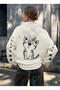 Cute Smiling Cat and Paw Printed Off-White Hooded Sweatshirt