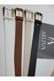 Retro Leather Detailed 4cm Gold Buckle Women's Trouser Belt, Dress Belt, Skirt Belt - 3