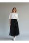 Girl's Long Tulle Skirt with Side Stripe Design - 2
