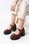 Single ballet neon 8 cm heeled platform loafer shoes burgundy patent leather