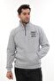 Men's Light Gray Fleece Lined Half Zipper Stand Collar Cotton Sweatshirt - 2