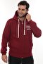 Men's Burgundy Full Zippered K Hooded Cotton Sweatshirt with Fleece Inside