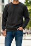 Men's İçi Ş Fleece-Lined Crew Neck Cotton Sweatshirt 0319 Black - 5