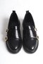 Loafer Women's Shoes - Casual Daily Women's Shoes with Moccasin Buckle Black Patent Leather - 2