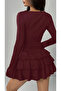 Women's Ruffle Detailed Long Sleeve Mini Dress - 6