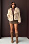 - Rabbit Fur Buttoned Coat - Stone