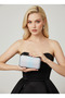 Silver Janjan Yanar Rotating Rainbow Chain Pearl Metal Handle Detailed Women's Evening Bag