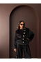 - Rabbit Fur Buttoned Coat - Black - 2