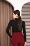Turtleneck Rose Detailed Ribbed Knit Long Sleeve Blouse - 8