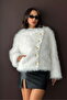 - Rabbit Fur Buttoned Coat - Cream