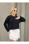 Women's Paneled Knitwear Sweater, Crew Neck, Off-The-Shoulder, Long Sleeve - 3