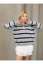 Women's Striped Gray Polo Neck Knitwear Sweater Buttoned Off Shoulder Long Sleeve Oversized Mold Trend New Season - 6