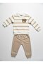 Boy's Striped Bear Tracksuit Set Beige Color - 2