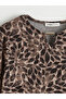 Beige Crew Neck Patterned Blouse - 6