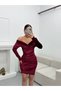 Winter Madonna Collar Side Gather Detailed Asymmetrical Cut Stylish Elegant Mini Velvet Dress - 6