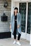 Women's Seamless Gray Hooded Distressed Detailed Loose Cotton Knitwear Long Cardigan Cap