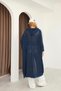Women's Unlined Navy Blue Hooded Shabby Detailed Loose Cotton Knitwear Long Cardigan Cap - 6