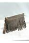 Genuine Suede Leather Women's Portfolio Clutch Bag with Tassel Detail