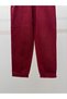 Women's Elastic Waist Tassel Detail Piece-Dye Gabardine Burgundy Trousers - 3