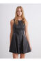 Rmz Gi̇yi̇m Farkiyla Zero Roba Collar Leather Look Peplum Mini Dress - 2