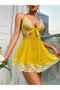 Women Lingerie Dress Boudoir Floral Lace Sheer Chemise Sleepwear Yellow - 2