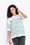 Women's Crew Neck Short Sleeve Striped Heart Embroidered Knit Sweater 10163 - 5