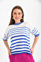Women's Crew Neck Short Sleeve Striped Knit Sweater 10055 - 5