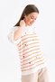 Women's Crew Neck Short Sleeve Striped Heart Embroidered Knit Sweater 10163 - 2