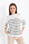 Women's Crew Neck Short Sleeve Striped Heart Embroidered Knit Sweater 10163