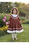 Girl's Long Sleeve Corded Fabric Velvet Brown Dress - 6