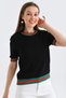 Women's Crew Neck Short Sleeve Striped Knit Sweater 10216 - 3