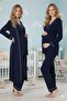 Women's Piped Long Sleeve Maternity Pajamas Set with Dressing Gown 3-Piece Pajama Set - 5