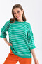 Women's Crew Neck Short Sleeve Striped Oversized Knitwear Sweater 10218.Vsc - 5