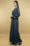 Modern V-neck Maxi Muslim Abaya Geometric Pattern Quality Fabric Long Sleeve A-line Womens Abaya - 2