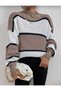 Brown and White Striped Half Fisherman Women's Oversize Sweater - 3