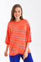 Women's Crew Neck Short Sleeve Striped Oversized Knitwear Sweater 10218.Vsc - 3