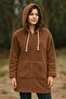 Women's Plush Coat Hooded Wide Fit Brown - 5