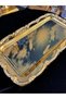 6 Pieces Gold Tray with Gold Rose Stripes, Brown Tea Presentation Serving Tray, 33 cm