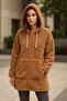 Women's Plush Coat Hooded Wide Fit Caramel - 3