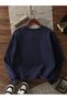 Women's Navy Blue London Est Printed Oversized Crew Neck Sweatshirt - 3
