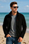 Men's Black Zippered Fleece Jacket Mock Neck Casual and Outdoor Use - 5