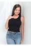 Women's Black Color Corded Fabric Look Thick Strap Basic Undershirt - 3